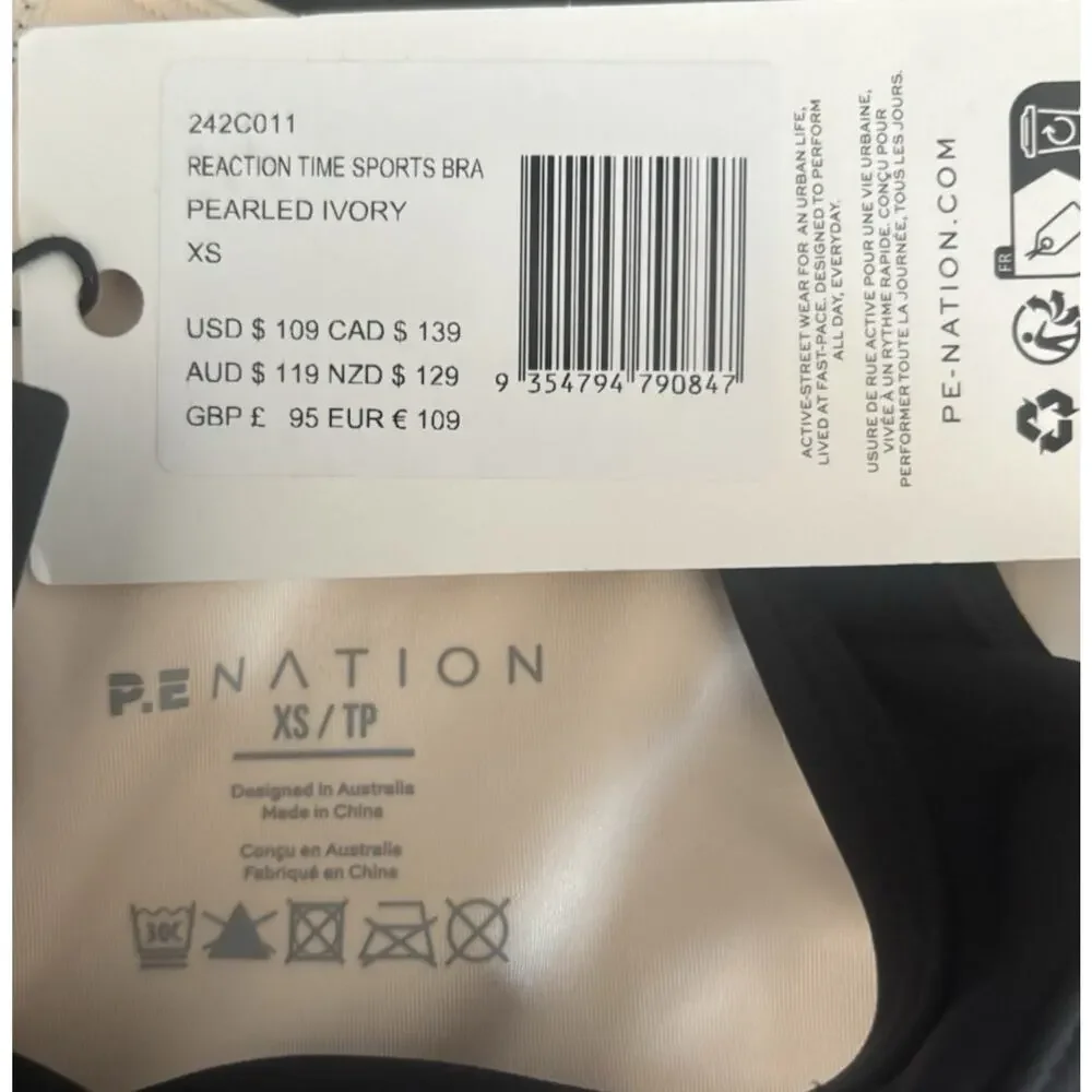 P.E Nation REACTION TIME SPORTS BRA PEARLED IVORY Women’s Size Xsmall NWT - Picture 10 of 13